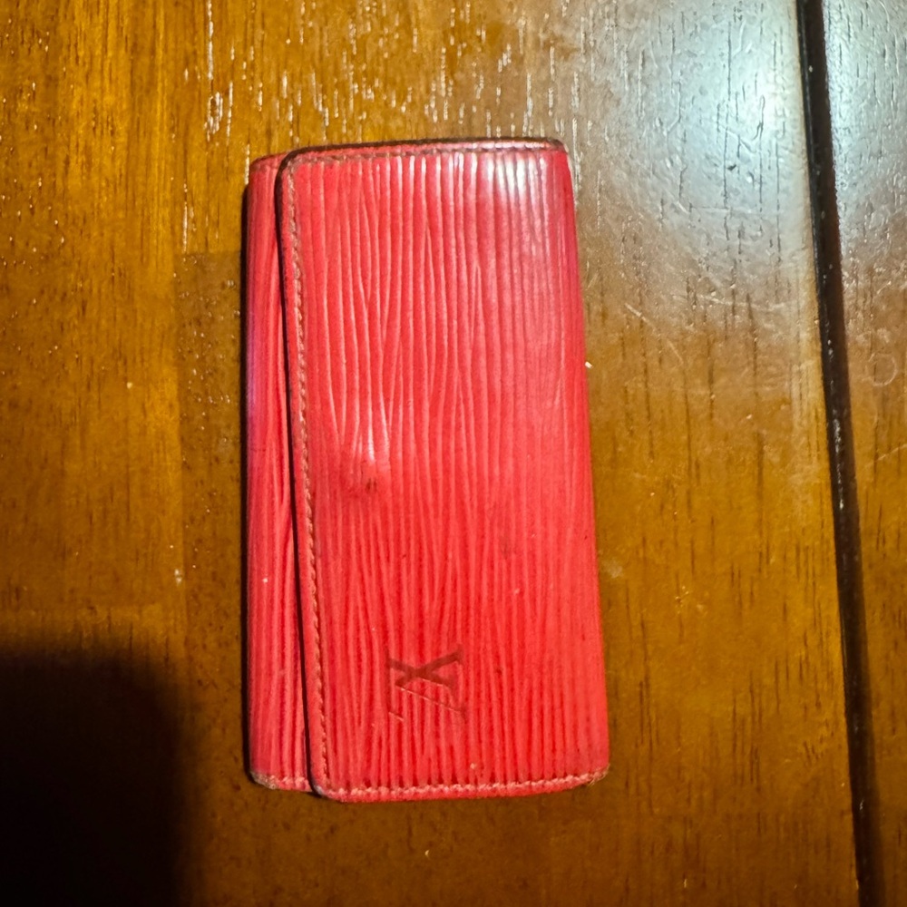 Louis Vuitton LV EPI Red Leather 4 Brass Key Holder Trifold Wallet Keyring